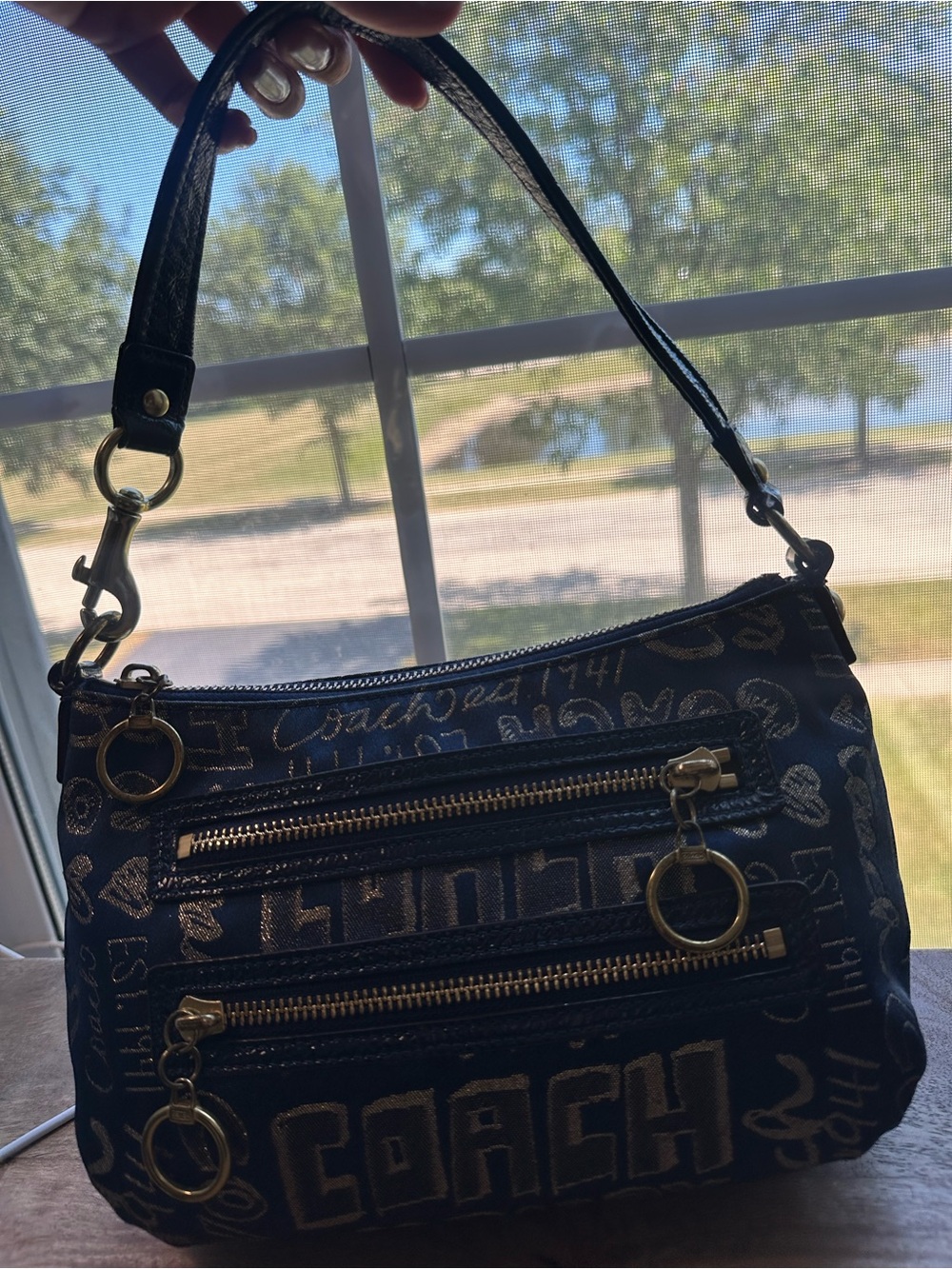 Coach Poppy Blue and Gold Mini Shoulder Bag with Gold Hardware